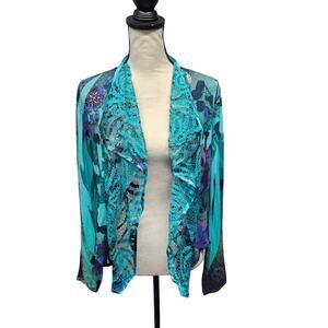 Womens Fairy Beaded Open Front Cardigan Size Med‎ Boho Purple Green Artsy